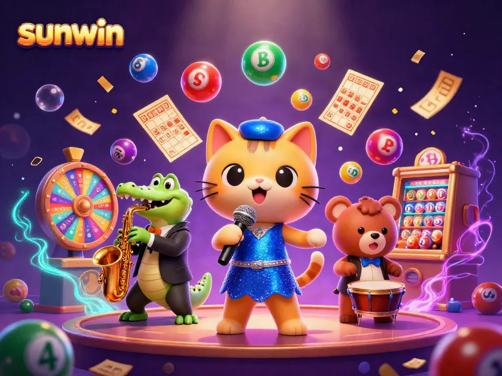 Experience the dynamic world of sunwin with lively characters and vibrant casino elements.