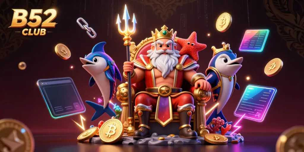 Win big with B52 CLUB's colorful casino adventure featuring Neptune and crypto elements.