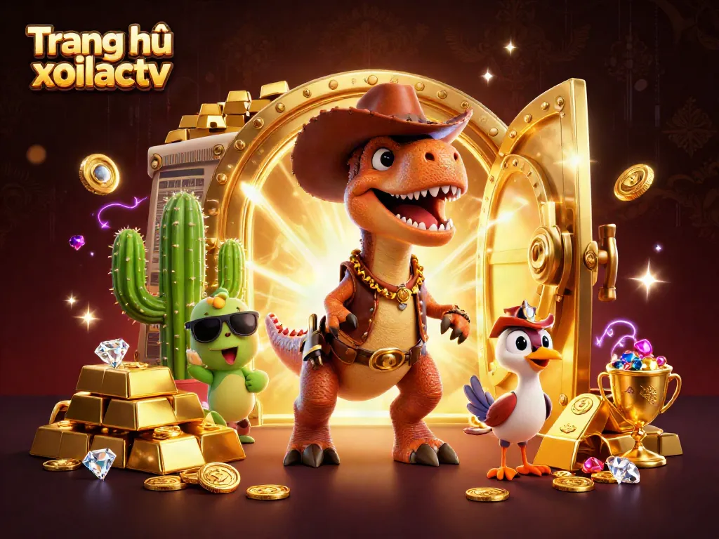 Engage in exciting gameplay at Trang chủ xoilactv, featuring a cowboy dinosaur and sparkling treasures.