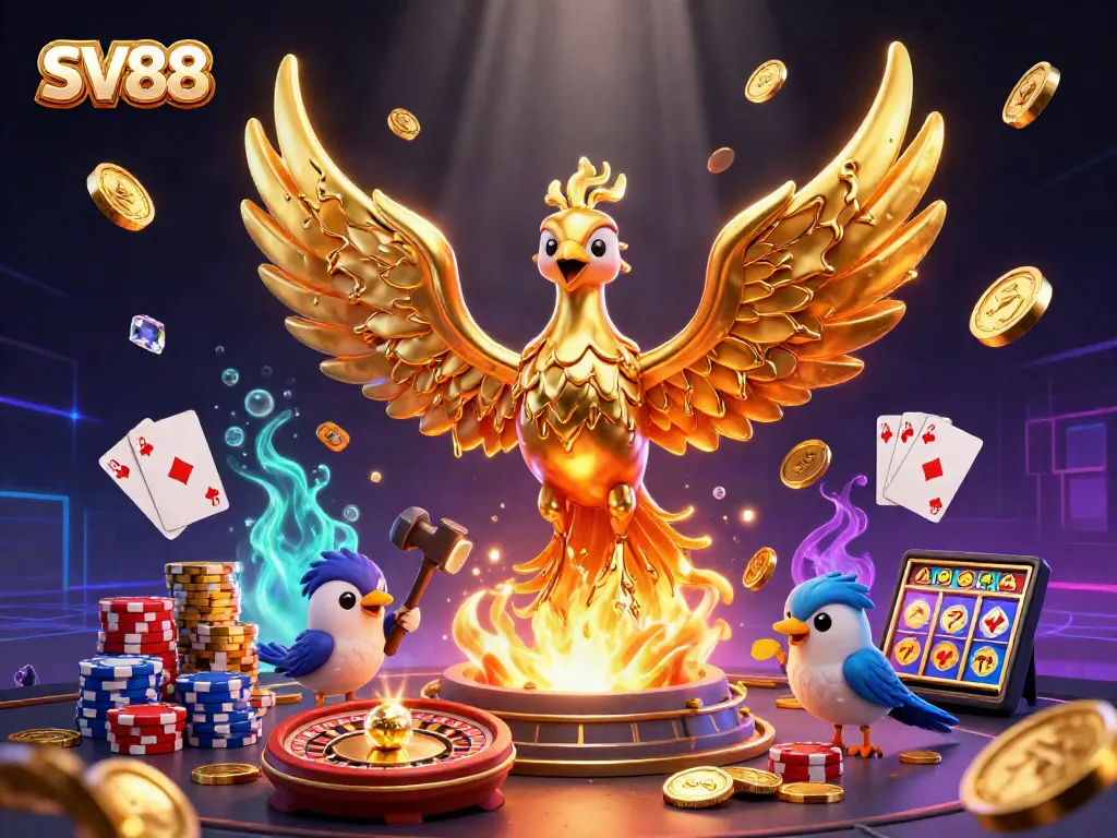 Experience thrilling slots at SV88 with golden phoenix and vibrant casino elements.