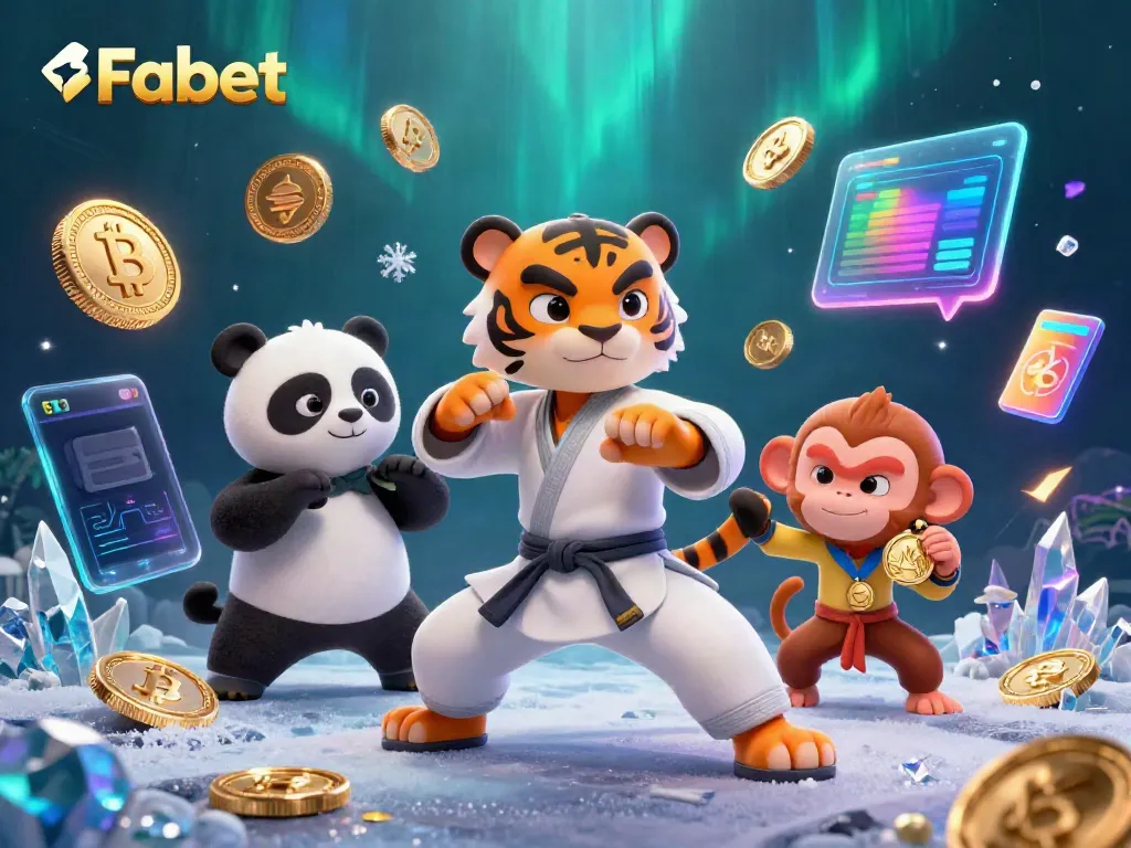 Experience gaming luck with Fabet, featuring vibrant cartoon characters amidst casino riches.