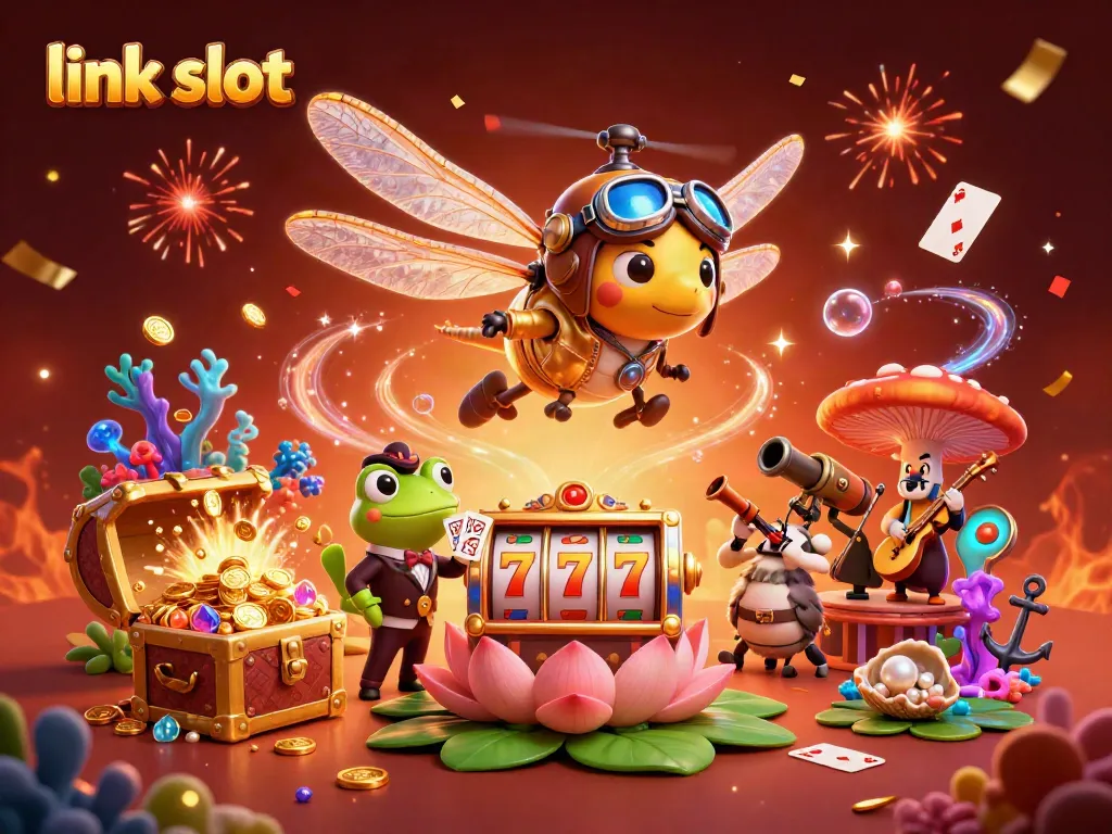 Experience thrilling action in link slot with vibrant casino elements and engaging characters.