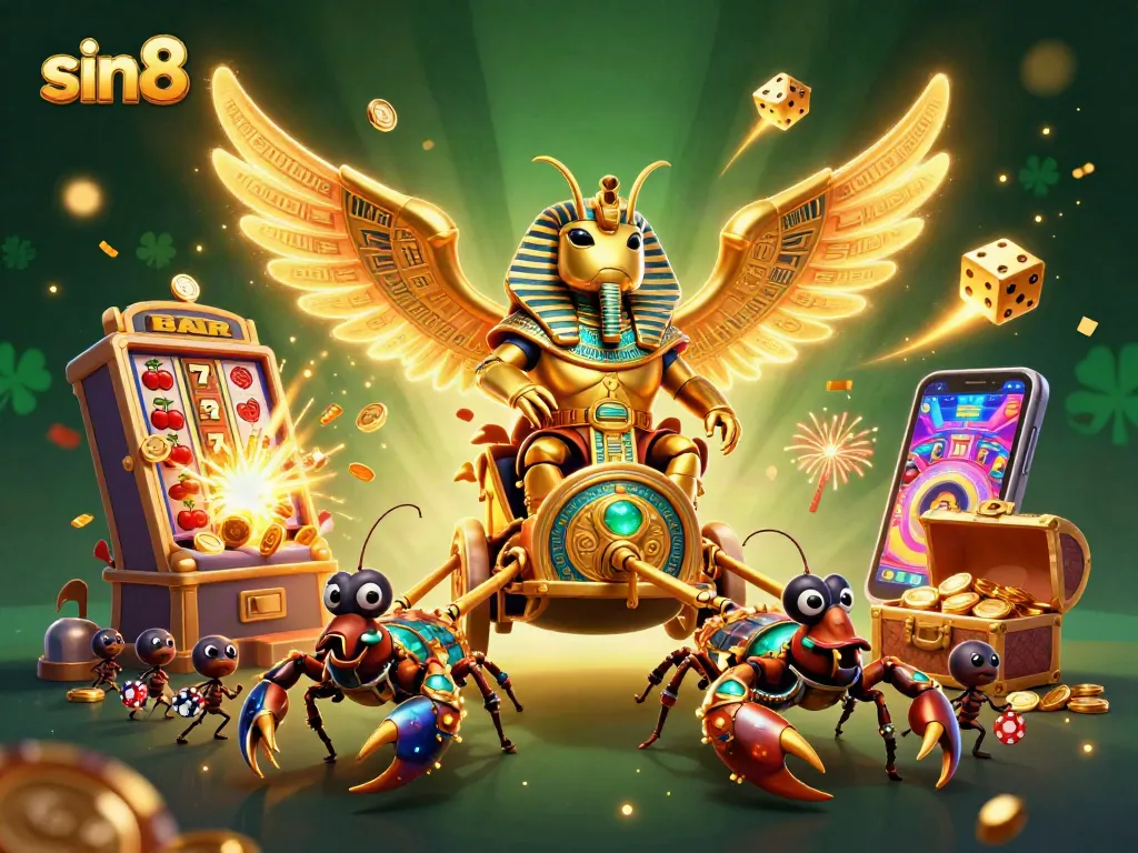 Experience thrilling gambling with sin88's vibrant 3D casino illustration showcasing epic gameplay elements.