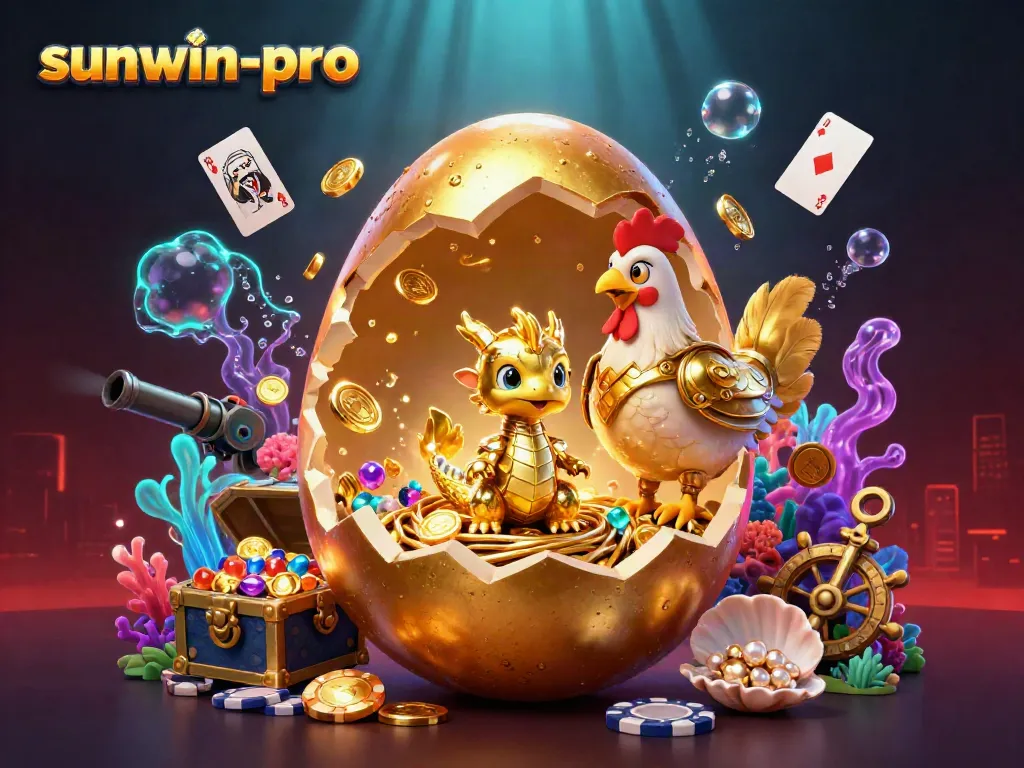 Experience gaming thrills with sunwin-pro in a vibrant, crystalline gold dragon-themed casino scene.