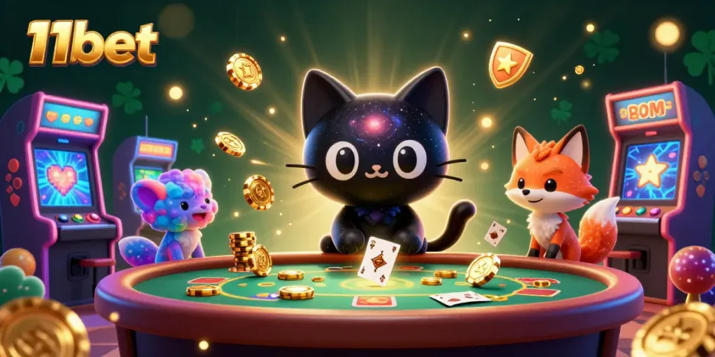 Experience exciting wins at 11bet with a cosmic casino illustration featuring engaging gaming elements.