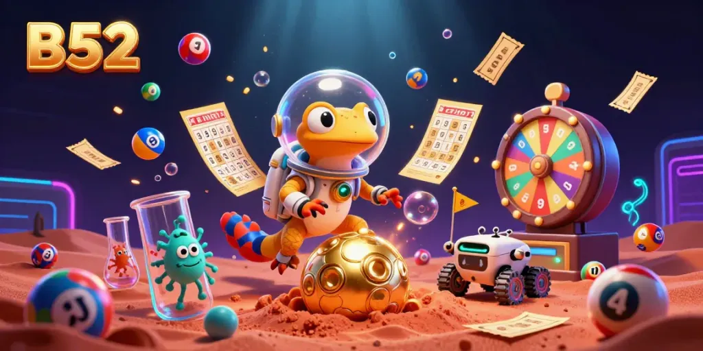 Experience immersive fun at B52 with a Martian gecko discovering a golden casino filled with excitement.