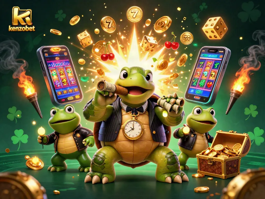 Experience thrilling excitement with kenzobet's cartoon casino scene filled with vibrant characters and jackpot elements.