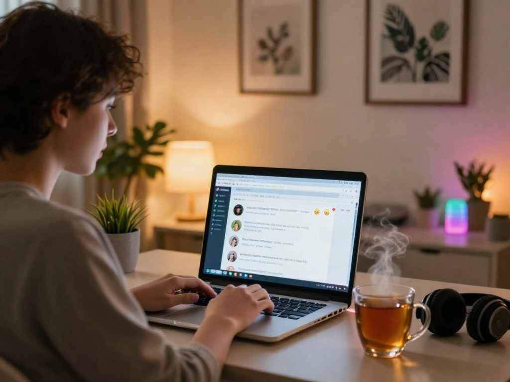 Engaging in nsfw chat on a cozy home office setup, showcasing digital communication.