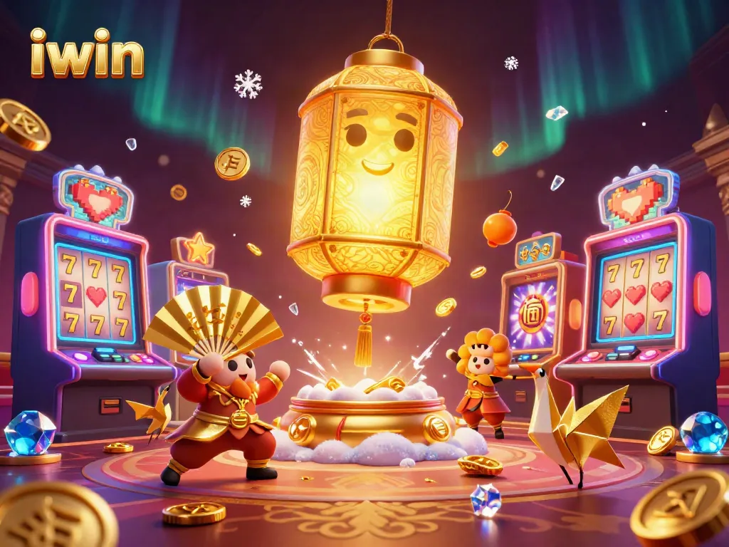 iwin slot machines surround a glowing spirit, creating a vibrant online casino atmosphere.