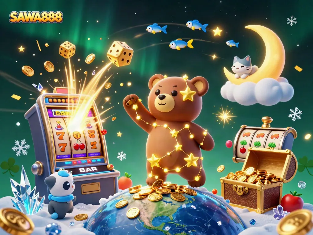 Engage with SAWA888's vibrant casino world featuring dynamic slot actions and a cosmic theme.