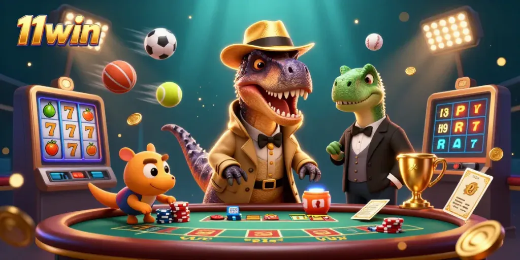 Join the fun at 11win with a velociraptor card counter and thrilling casino action.