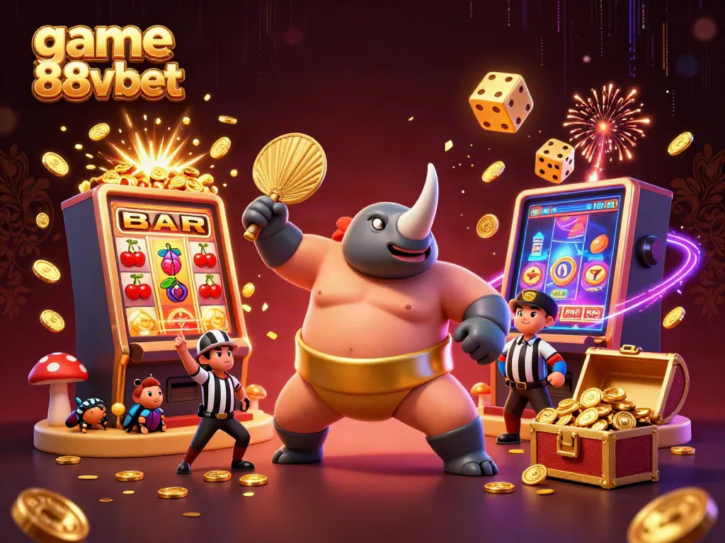 Experience thrilling action with game 88vbet in this vibrant 3D illustration of a beetle champion and casino elements.