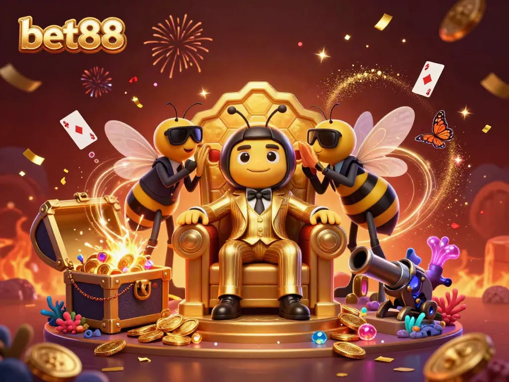 Experience the excitement of bet88 with vibrant casino and gaming characters in a dynamic 3D illustration.