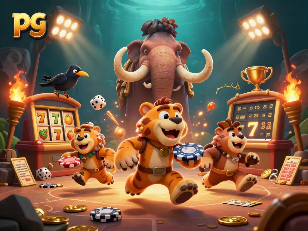 Experience thrilling pg casino adventures with cartoon characters running a vibrant prehistoric gaming scene.