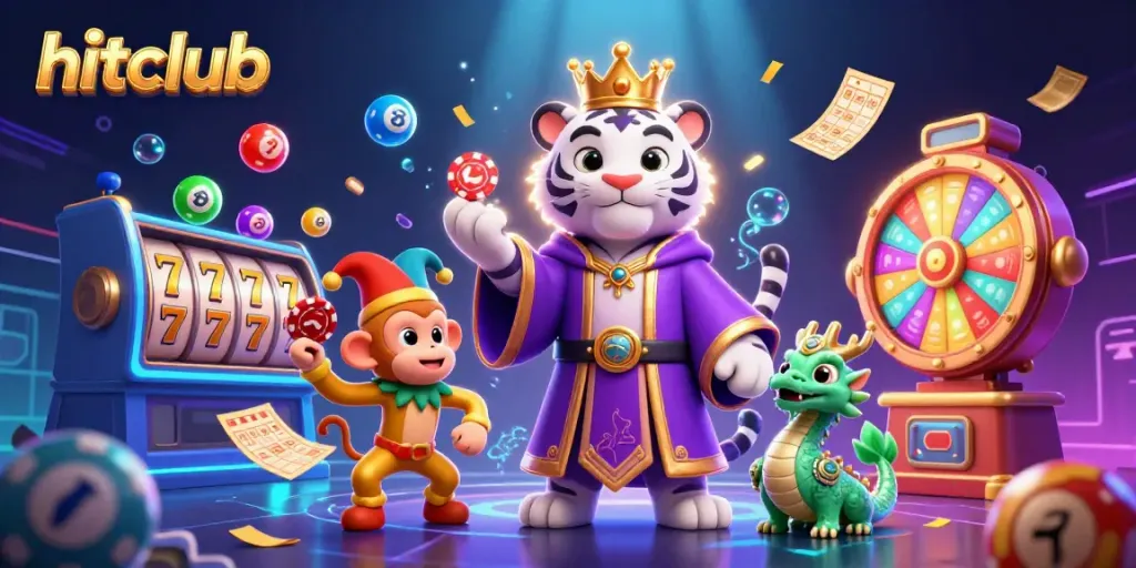 Experience the dynamic world of hitclub with vibrant gaming elements and playful characters.