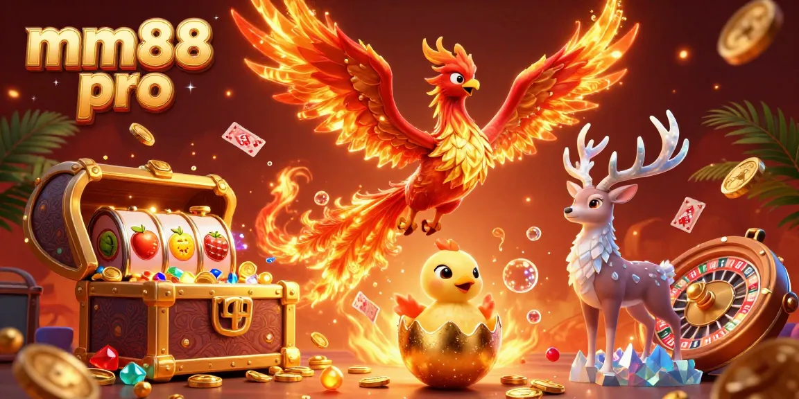 Experience the thrill of the mm88 pro casino with a dynamic 3D illustration featuring vibrant phoenix and immersive gaming elements.