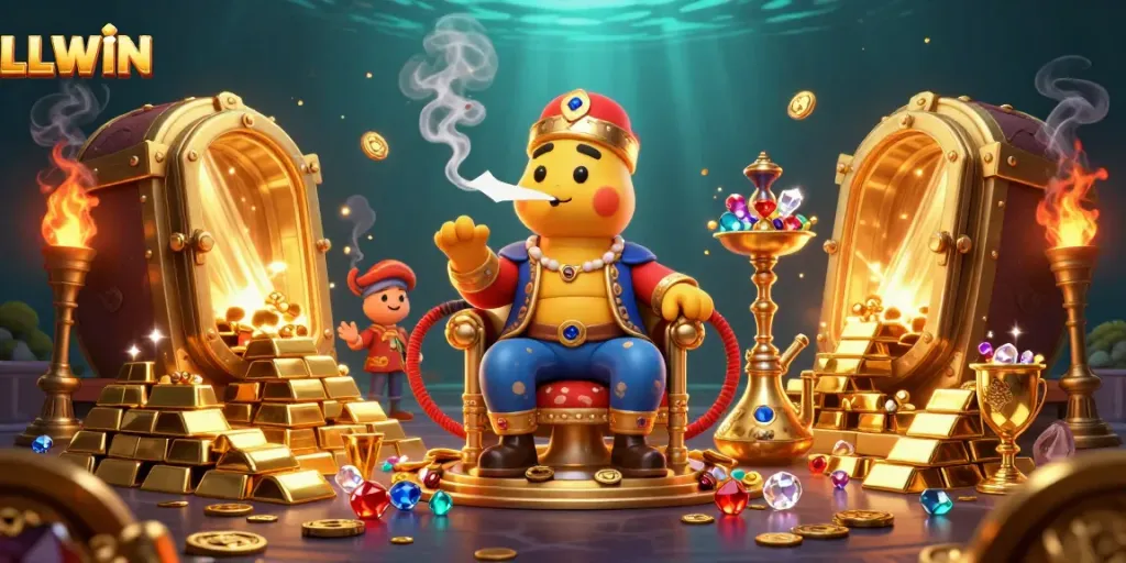 Engage in exhilarating gambling adventures with LLWIN's vibrant 3D casino scene featuring a hookah-master caterpillar.