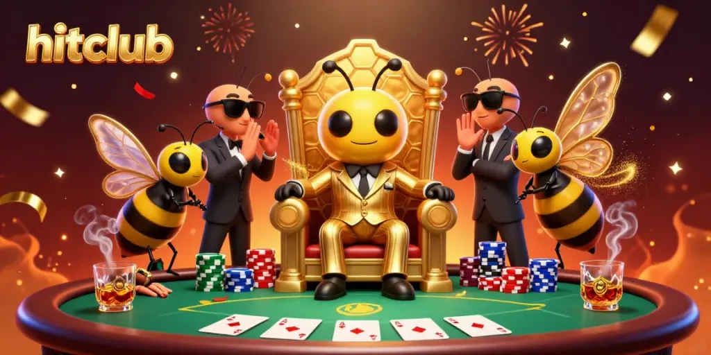 Engage with the hitclub 3D scene featuring exciting poker elements and vibrant characters.