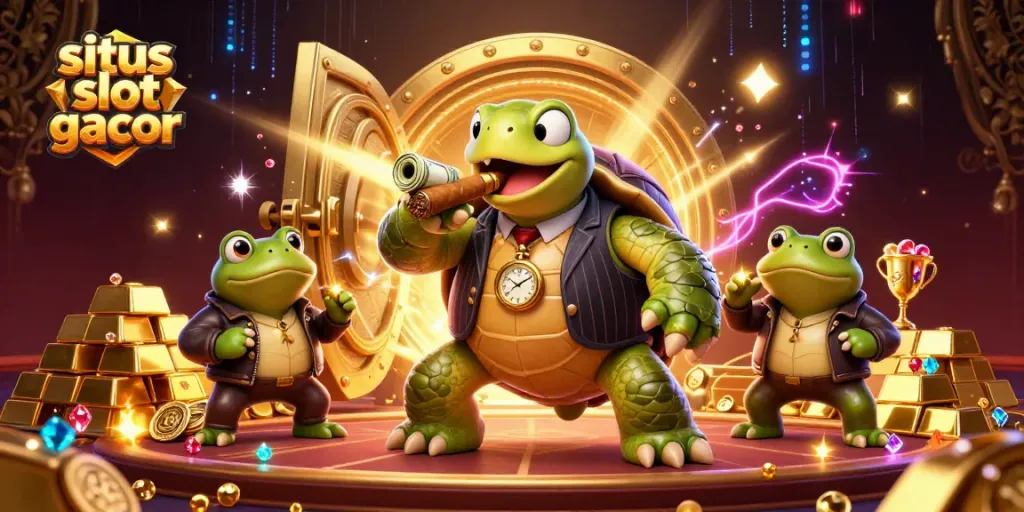 Engage with situs slot gacor as a cartoon turtle and bullfrogs revel in casino riches.