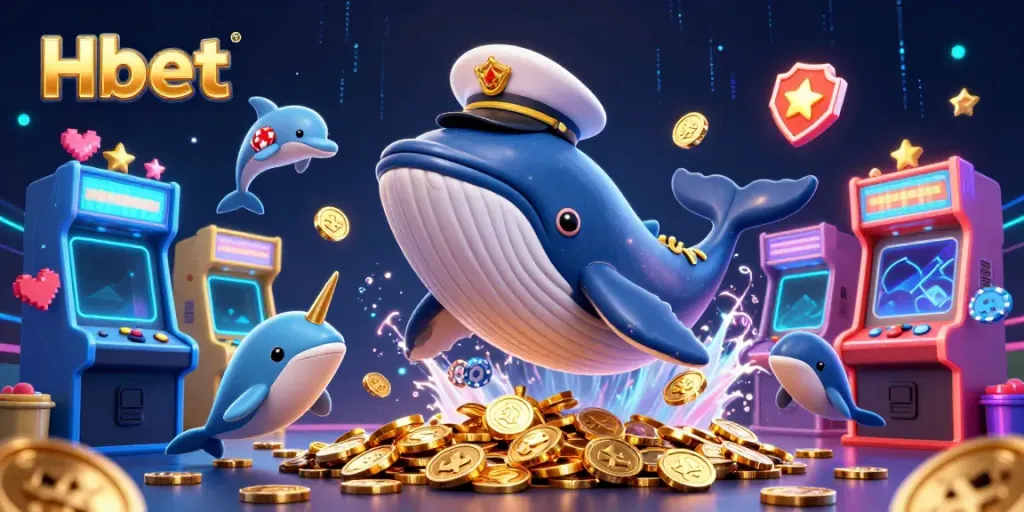 Experience thrilling action at Hbet with a captivating 3D casino scene featuring animated aquatic characters and poker chips.