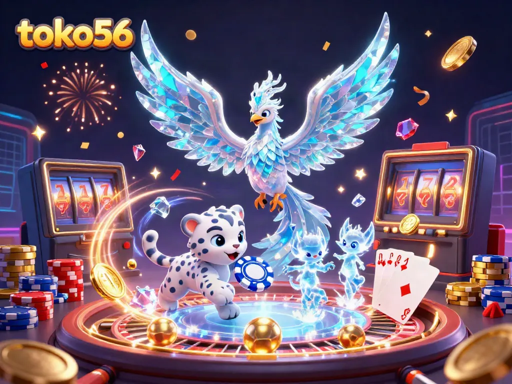 Experience thrilling gaming action at toko56 with vibrant characters and dynamic casino elements.