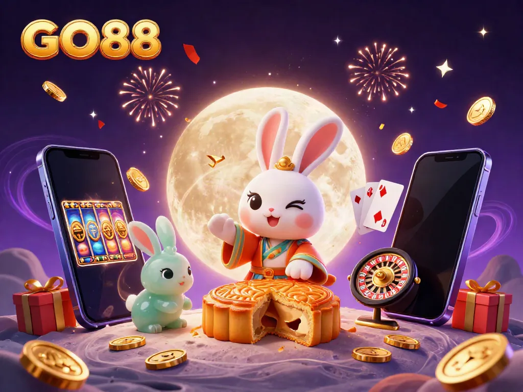 Engage with GO88 as the moon rabbit unveils hidden poker chips in a lavish lunar casino.