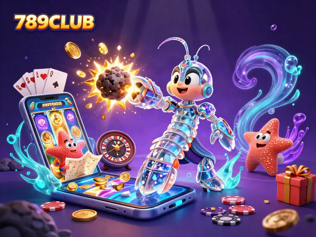 Experience the exciting gaming world of 789CLUB with colorful slot reels and vivid cartoon characters.