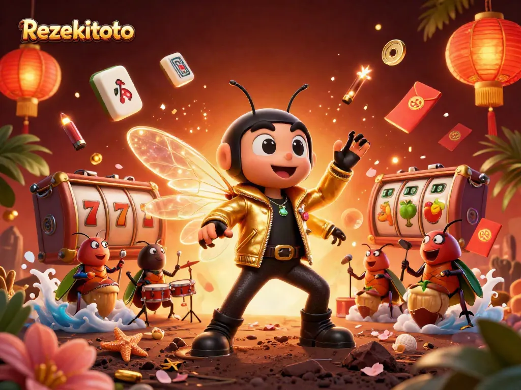 Experience rezekitoto's vibrant gaming atmosphere with dynamic characters and jackpot elements.