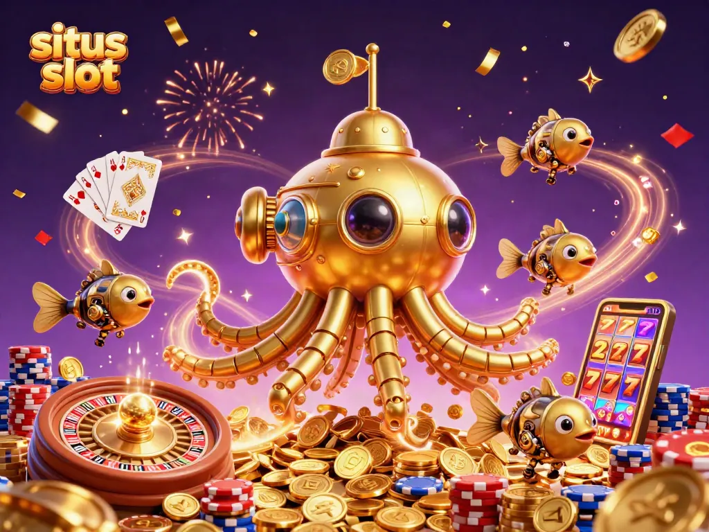 Menggandakan kemenangan di situs slot dengan kapten kraken mengumpulkan koin emas dan simbol keberuntungan.