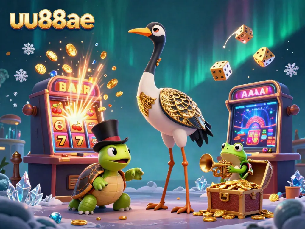 Experience excitement at uu88ae with a vibrant 3D casino scene featuring classic symbols and characters.