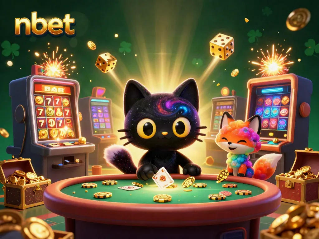 Experience thrilling moments at NBET casino with an engaging cosmic scene featuring a black hole cat and a nebula fox.