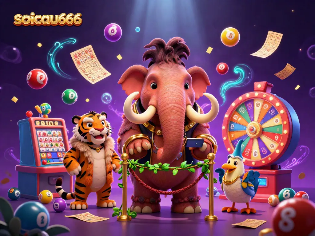 Experience the excitement of soicau666 with a vibrant 3D casino scene showcasing colorful lottery elements and engaging characters.